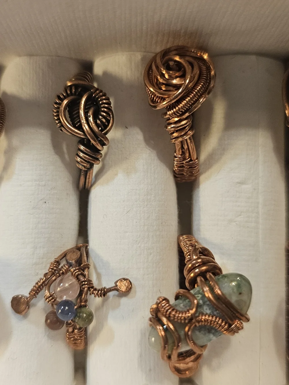 Handcrafted Copper Wire Wrapped Women's Ring in Copper, Multicolor Beads Lot 10